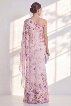 Mermaid Lilac Long Floral Beaded Mother of the Bride Dress with Side Cape