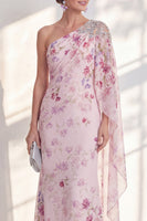 Load image into Gallery viewer, Mermaid Lilac Long Floral Beaded Mother of the Bride Dress with Side Cape