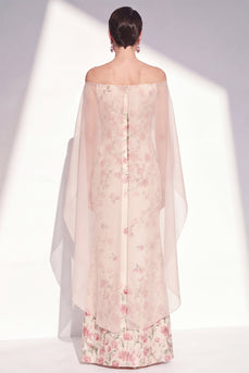 Apricot Mermaid Long Strapless Floral Mother of the Bride Dress with Cape