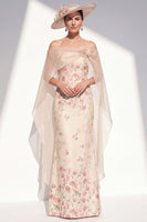 Load image into Gallery viewer, Apricot Mermaid Long Strapless Floral Mother of the Bride Dress with Cape