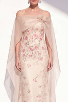 Load image into Gallery viewer, Apricot Mermaid Long Strapless Floral Mother of the Bride Dress with Cape