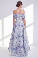 Load image into Gallery viewer, Blue Floral Off the Shoulder A Line Long Mother of the Bride Dress