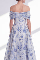 Load image into Gallery viewer, Blue Floral Off the Shoulder A Line Long Mother of the Bride Dress