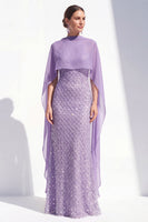 Load image into Gallery viewer, Sparkly Purple Mermaid Beaded Long Mother of the Bride Dress with Cape