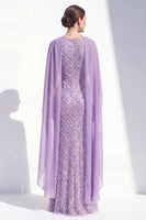 Load image into Gallery viewer, Sparkly Purple Mermaid Beaded Long Mother of the Bride Dress with Cape