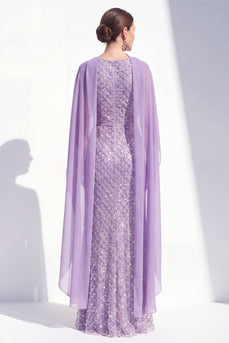 Sparkly Purple Mermaid Beaded Long Mother of the Bride Dress with Cape