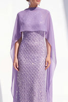 Load image into Gallery viewer, Sparkly Purple Mermaid Beaded Long Mother of the Bride Dress with Cape