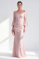 Load image into Gallery viewer, Sparkly Blush Mermaid Floral Long Beaded Mother of the Bride Dress with Sleeves