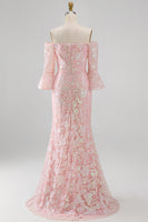Load image into Gallery viewer, Sparkly Blush Mermaid Floral Long Beaded Mother of the Bride Dress with Sleeves