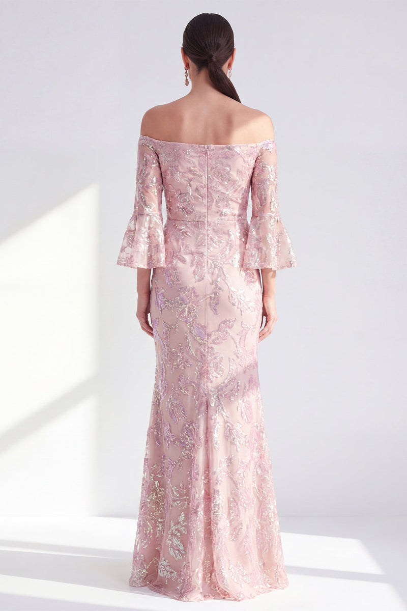 Load image into Gallery viewer, Sparkly Blush Mermaid Floral Long Beaded Mother of the Bride Dress with Sleeves