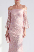 Load image into Gallery viewer, Sparkly Blush Mermaid Floral Long Beaded Mother of the Bride Dress with Sleeves