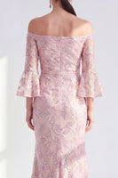 Load image into Gallery viewer, Sparkly Blush Mermaid Floral Long Beaded Mother of the Bride Dress with Sleeves