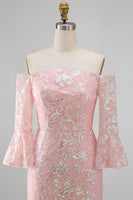 Load image into Gallery viewer, Sparkly Blush Mermaid Floral Long Beaded Mother of the Bride Dress with Sleeves