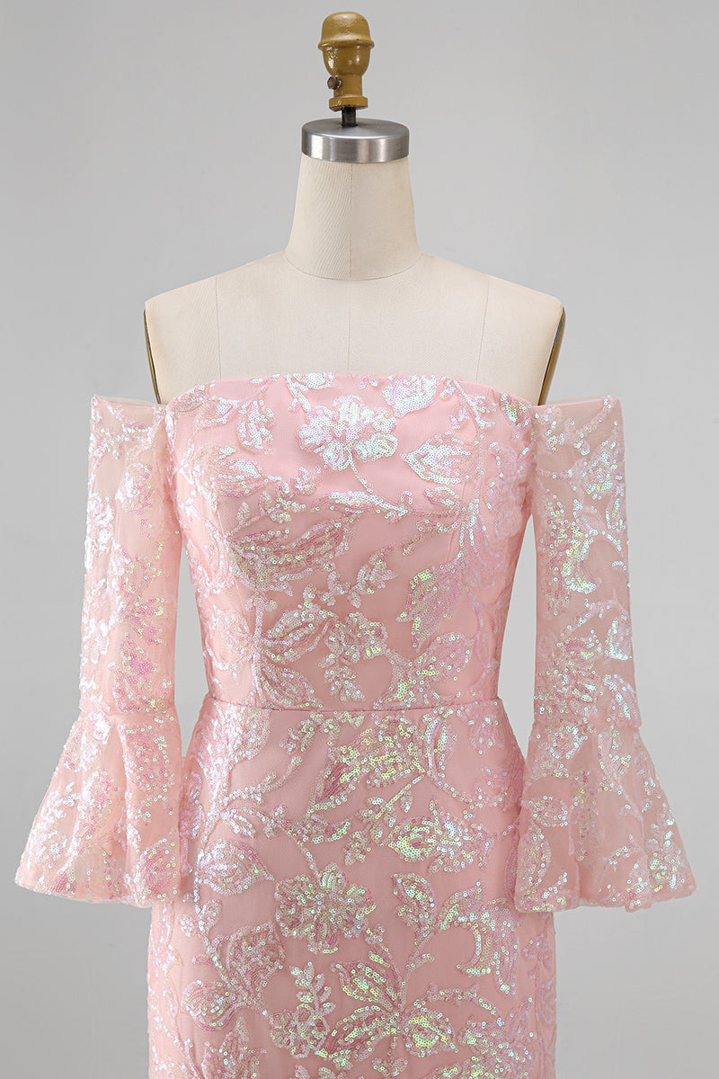 Load image into Gallery viewer, Sparkly Blush Mermaid Floral Long Beaded Mother of the Bride Dress with Sleeves