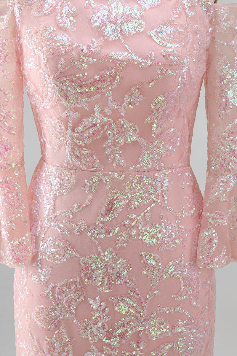 Load image into Gallery viewer, Sparkly Blush Mermaid Floral Long Beaded Mother of the Bride Dress with Sleeves