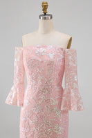Load image into Gallery viewer, Sparkly Blush Mermaid Floral Long Beaded Mother of the Bride Dress with Sleeves