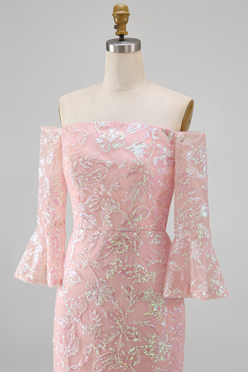 Load image into Gallery viewer, Sparkly Blush Mermaid Floral Long Beaded Mother of the Bride Dress with Sleeves
