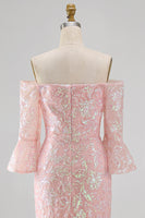 Load image into Gallery viewer, Sparkly Blush Mermaid Floral Long Beaded Mother of the Bride Dress with Sleeves