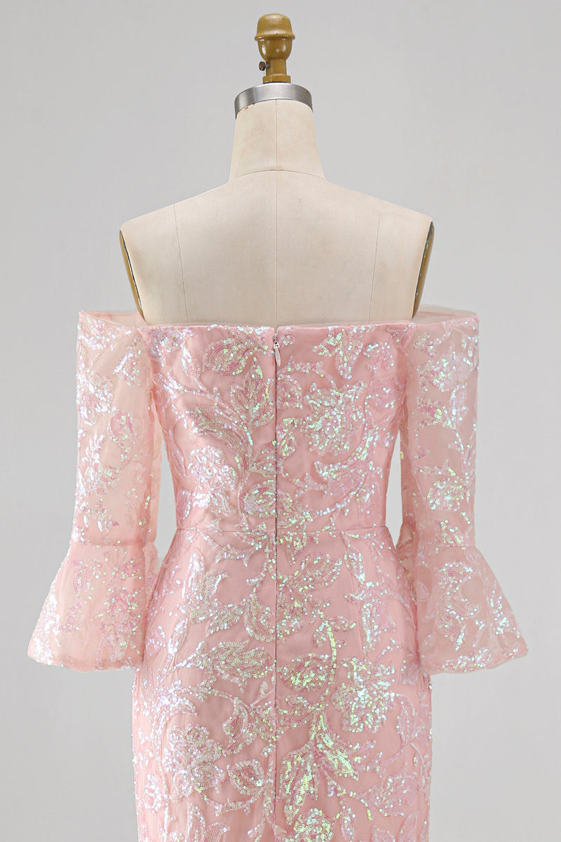 Load image into Gallery viewer, Sparkly Blush Mermaid Floral Long Beaded Mother of the Bride Dress with Sleeves