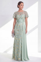 Load image into Gallery viewer, Long Floral Beaded Mermaid Green Mother of the Bride Dress with Side Cape
