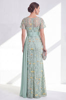 Load image into Gallery viewer, Long Floral Beaded Mermaid Green Mother of the Bride Dress with Side Cape