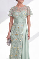 Load image into Gallery viewer, Long Floral Beaded Mermaid Green Mother of the Bride Dress with Side Cape