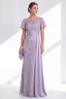 Load image into Gallery viewer, Long Floral Beaded Mermaid Lilac Mother of the Bride Dress with Side Cape