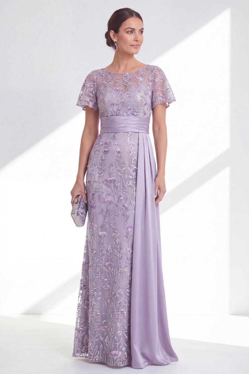 Load image into Gallery viewer, Long Floral Beaded Mermaid Lilac Mother of the Bride Dress with Side Cape
