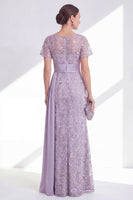 Load image into Gallery viewer, Long Floral Beaded Mermaid Lilac Mother of the Bride Dress with Side Cape