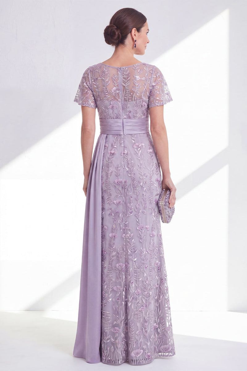 Load image into Gallery viewer, Long Floral Beaded Mermaid Lilac Mother of the Bride Dress with Side Cape