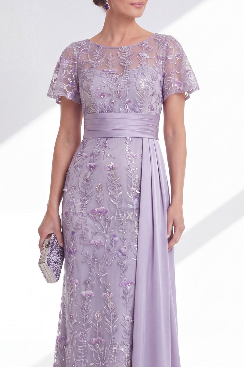 Load image into Gallery viewer, Long Floral Beaded Mermaid Lilac Mother of the Bride Dress with Side Cape