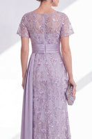Load image into Gallery viewer, Long Floral Beaded Mermaid Lilac Mother of the Bride Dress with Side Cape