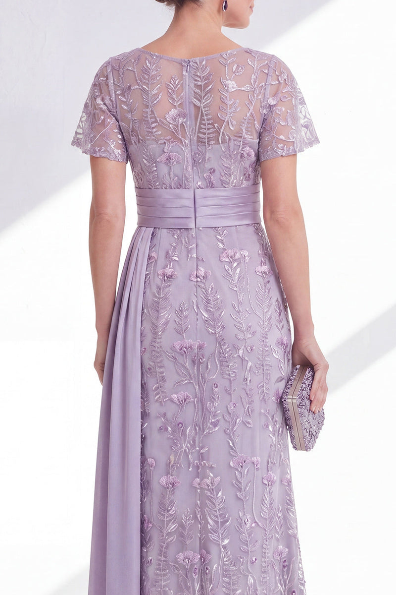 Load image into Gallery viewer, Long Floral Beaded Mermaid Lilac Mother of the Bride Dress with Side Cape