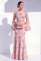 Load image into Gallery viewer, Floral Blush Mermaid Boat Neck Long Beaded Mother of the Bride Dress