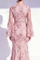 Load image into Gallery viewer, Floral Blush Mermaid Boat Neck Long Beaded Mother of the Bride Dress