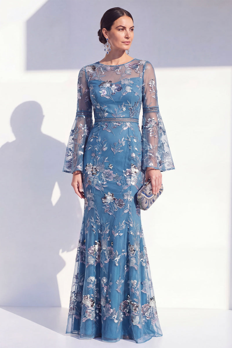 Load image into Gallery viewer, Floral Blush Mermaid Boat Neck Long Beaded Mother of the Bride Dress