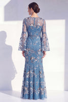 Load image into Gallery viewer, Floral Blush Mermaid Boat Neck Long Beaded Mother of the Bride Dress
