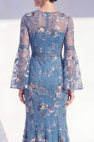 Load image into Gallery viewer, Floral Blush Mermaid Boat Neck Long Beaded Mother of the Bride Dress