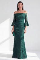 Load image into Gallery viewer, Sparkly Lace Dark Green Mermaid Long Beaded Mother of the Bride Dress with Sleeves