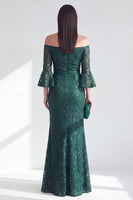 Load image into Gallery viewer, Sparkly Lace Dark Green Mermaid Long Beaded Mother of the Bride Dress with Sleeves