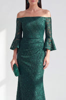 Load image into Gallery viewer, Sparkly Lace Dark Green Mermaid Long Beaded Mother of the Bride Dress with Sleeves