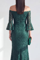 Load image into Gallery viewer, Sparkly Lace Dark Green Mermaid Long Beaded Mother of the Bride Dress with Sleeves