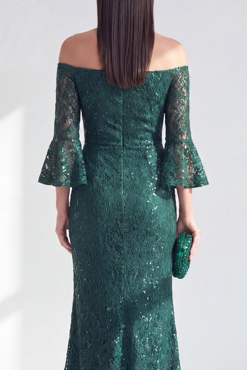 Load image into Gallery viewer, Sparkly Lace Dark Green Mermaid Long Beaded Mother of the Bride Dress with Sleeves