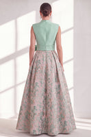 Load image into Gallery viewer, A Line Jacquard Blue V-Neck Long Floral Mother of the Bride Dress with Bow