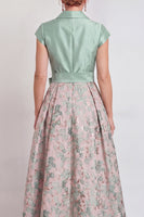 Load image into Gallery viewer, Navy Jacquard Long A Line Floral Mother of the Bride Dress with Bow