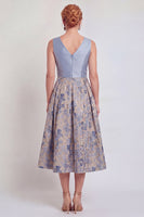 Load image into Gallery viewer, V-Neck Jacquard Navy Maxi A Line Floral Mother of the Bride Dress