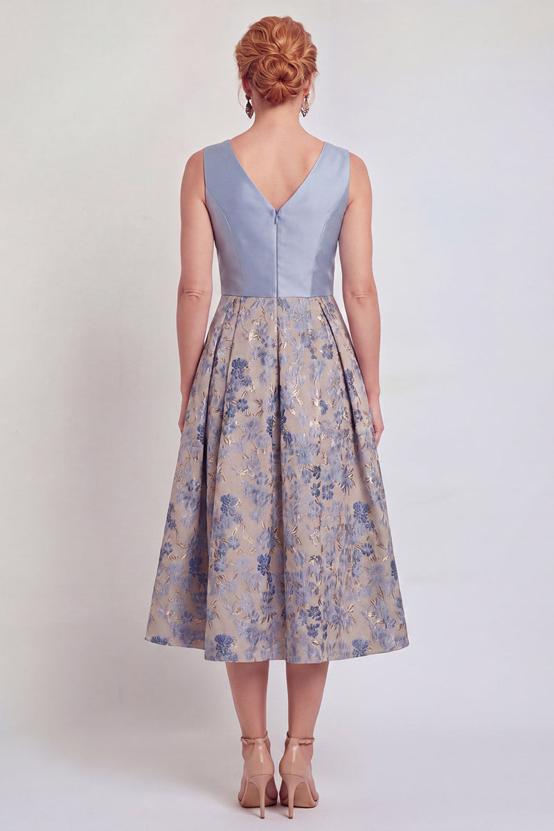 Load image into Gallery viewer, V-Neck Jacquard Navy Maxi A Line Floral Mother of the Bride Dress