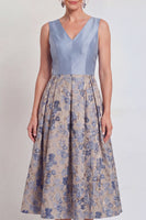 Load image into Gallery viewer, V-Neck Jacquard Navy Maxi A Line Floral Mother of the Bride Dress