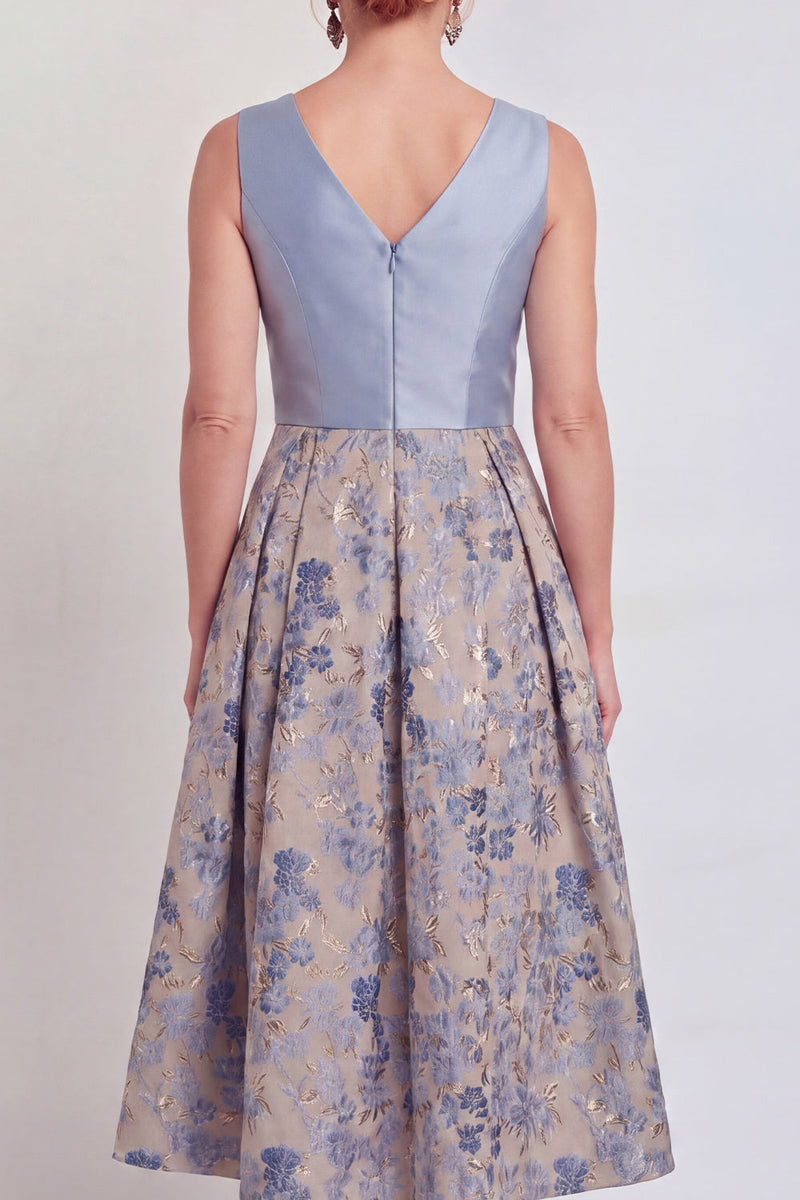 Load image into Gallery viewer, V-Neck Jacquard Navy Maxi A Line Floral Mother of the Bride Dress
