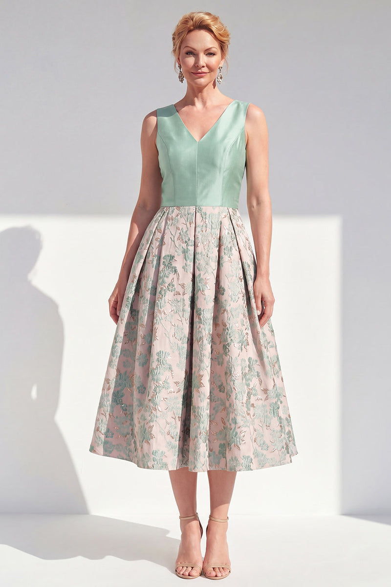 Load image into Gallery viewer, V-Neck Jacquard Navy Maxi A Line Floral Mother of the Bride Dress